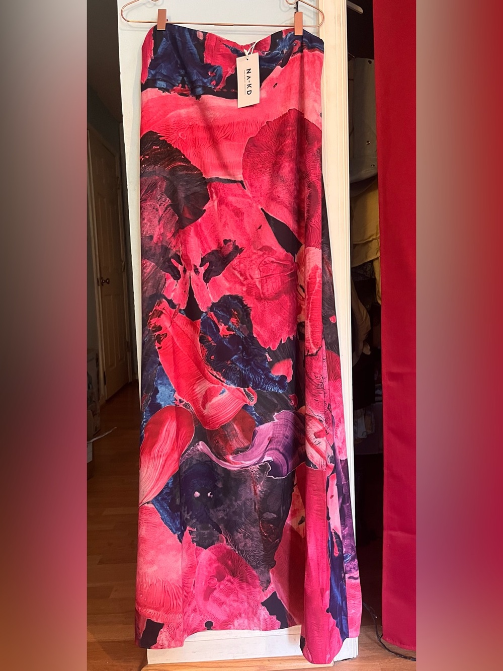 NA-KD Strapless Floral Maxi Dress in Fuchsia Pink